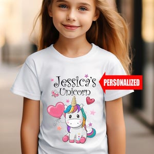 Cute Custom Name Unicorn Kids Heavy Cotton™ Tee | Personalised Kids T-shirt, Children&#39;s Birthday Gift, Child&#39;s Name T-shirt, Girls T-shirt