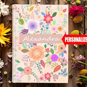 Wildflower Hardcover Personalizowane imię, niestandardowy dziennik imion dla kobiet, pusty prezent książkowy, przemyślany spersonalizowany prezent, pamiątka pamięci
