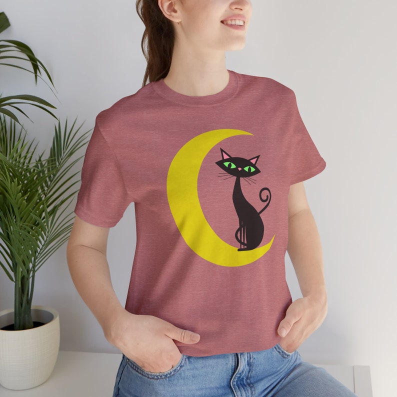 Fun Halloween Cat Tee, Unisex, Midcentury Space Age Atomic Kitten, 1950's Black Cat, Halloween T-shirt, Spooky Season Cat Lover Shirt image 8