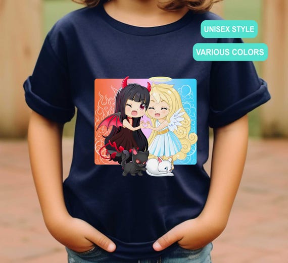 Angel & Devil Chibi Anime Kids Heavy Cotton™ Tee, Unisex, Anime