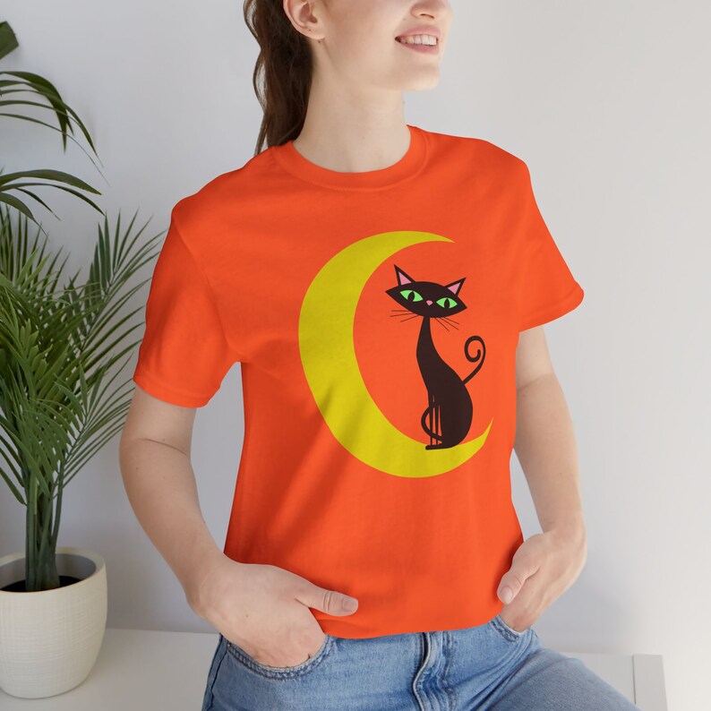 Fun Halloween Cat Tee, Unisex, Midcentury Space Age Atomic Kitten, 1950's Black Cat, Halloween T-shirt, Spooky Season Cat Lover Shirt image 6