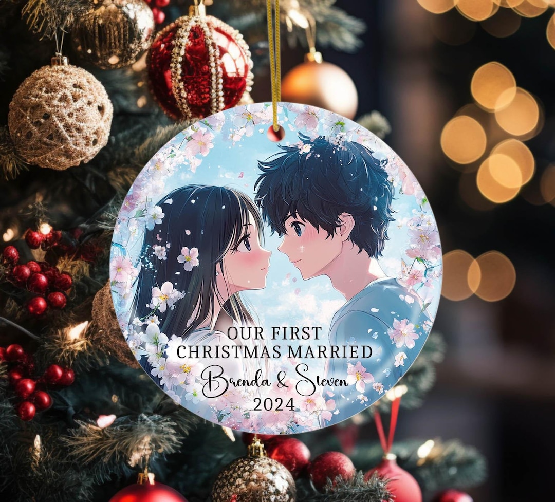 Anime Couple Ceramic Ornament, Custom Married Christmas Ornament ...