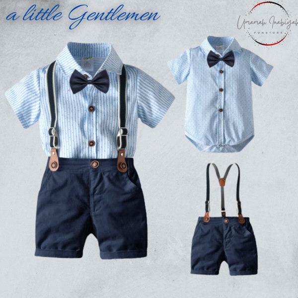 Baby Boy Gentleman Romper Formal Style with Bow and Hat |Baby Boy baptism outfit| Baby boy Tux|Baby Boy Christening clothes|Birthday clothes
