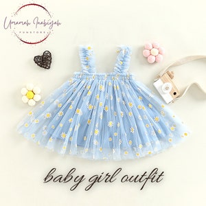 Daisy Tutu Kleid, blaue Tüll Blume Kleid, Baby Kleinkind Outfit, Mädchen Geburtstag Fee Regenbogen Prinzessin Kleid, ersten Geburtstag Kleid Sky Blue