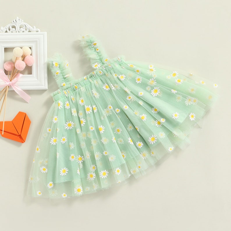 Daisy Tutu Kleid, blaue Tüll Blume Kleid, Baby Kleinkind Outfit, Mädchen Geburtstag Fee Regenbogen Prinzessin Kleid, ersten Geburtstag Kleid Green
