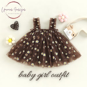 Daisy Tutu Kleid, blaue Tüll Blume Kleid, Baby Kleinkind Outfit, Mädchen Geburtstag Fee Regenbogen Prinzessin Kleid, ersten Geburtstag Kleid Coffee