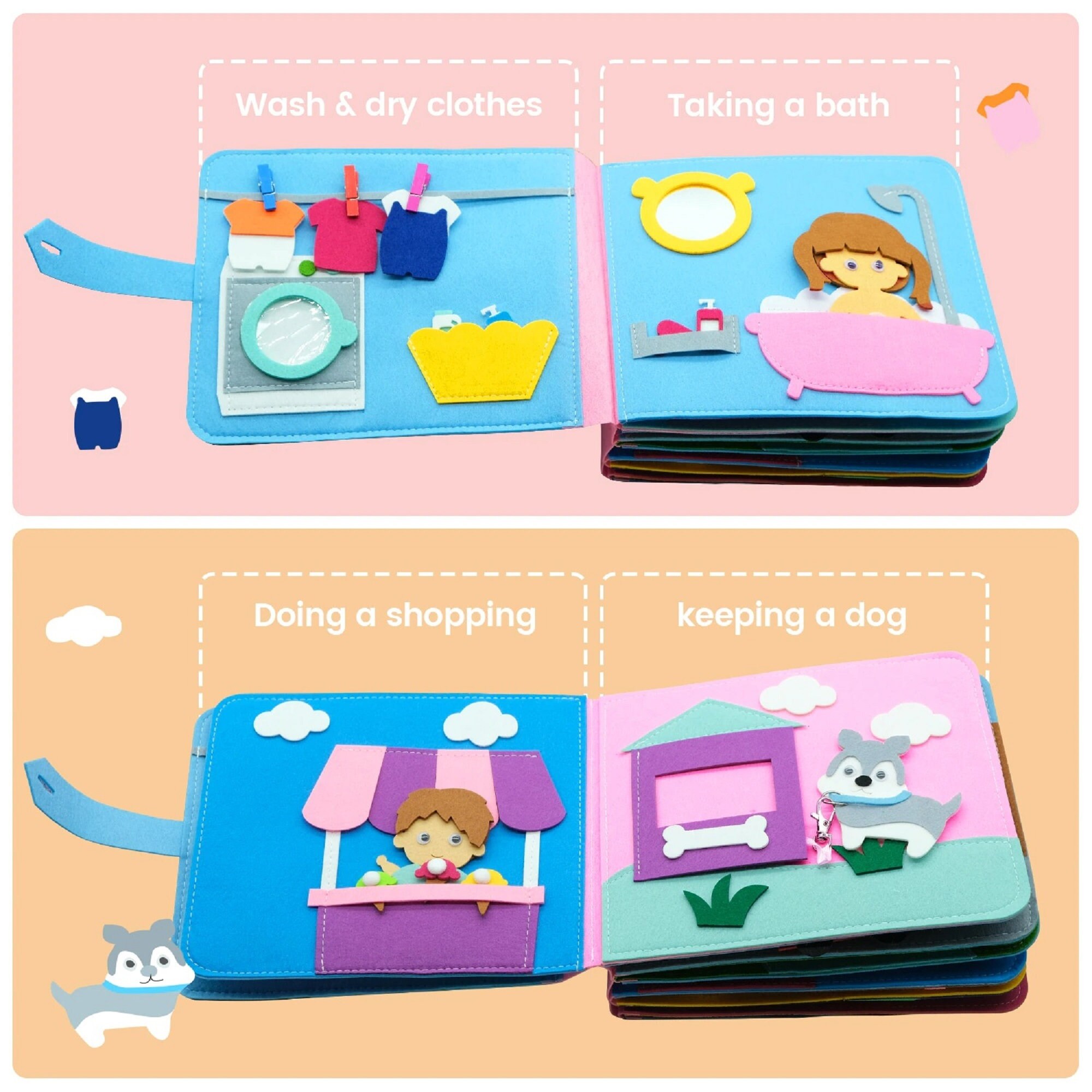 Felt Baby Quiet Book, Montessori Toddlers Felt Busy Board Book, 3D Bab