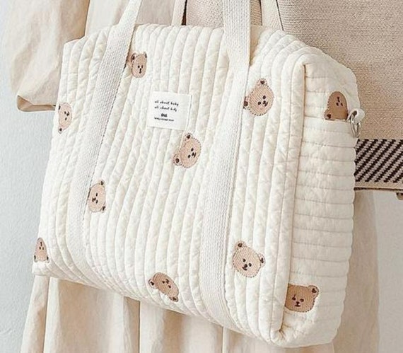 Cotton Mom Bag Organizer Cute Bear Embroidery Mommy Bag Zipper Newborn Baby  Diaper Bag Nappy Pouch Travel Stroller Storage Bags