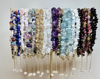 Pulseira de chips de pedras preciosas de cura natural para equilíbrio de chakra e alinhamento de alma