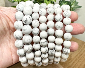 Bracelet en howlite blanc de haute qualité 8 mm 10 mm pour homme, cadeau pour femme