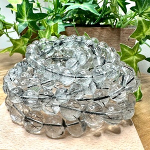 Natural Black Rutilated quartz Crystal beaded bracelet Black Tourmalined Rutile Quartz bracelet 9mm 10mm 11mm 13mm bracelet woman gift man