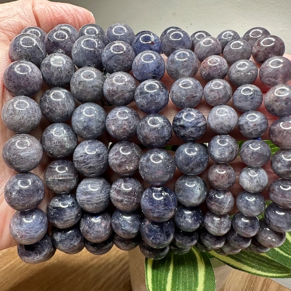 Genuine Iolite beaded bracelet Bloodshot Iolite gemstone Natural Blood Red Dichroite Crystal Iolite with rainbow flash Top Grade Cordierite