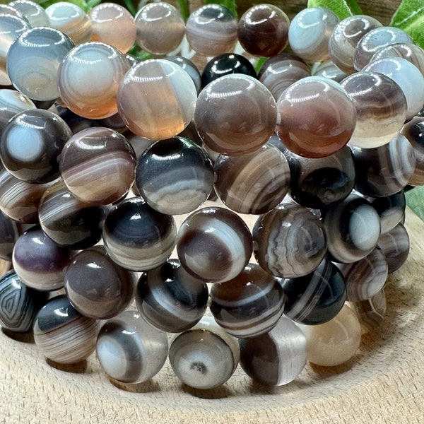 Botswana Agate Bracelet, Beaded Bracelet, Healing, Calming, Comforting, Protective, 10 mm Beads, Gift for Men And Women - Gemstone Bracelet
