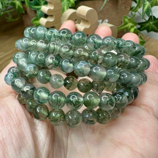 Natural Green Moss Agate, Dainty Moss Agate Bracelet, Beads Bracelet 6mm, Agate Jewelry, Handmade Stretch Bracelet, For Women, For men