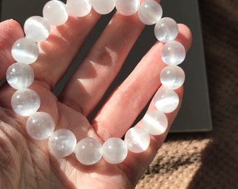 Pulseira de selenita natural de alta qualidade 8 mm e 10 mm