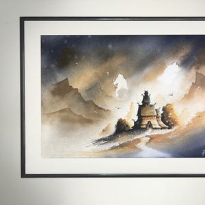 Original Watercolor Painting, Stave Church
