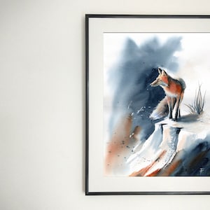 Stampa di pittura originale ad acquerello e inchiostro, Volpe