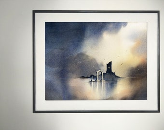 Print of Original Watercolor landscape painting, Dark Tower