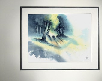 Impression d'une peinture à l'aquarelle originale, forêt d'été