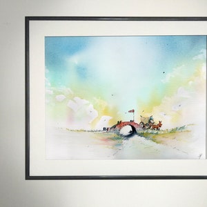 Impresión de pintura original de acuarela y tinta, largo camino a casa
