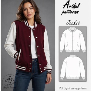 Baseball Jacket Sewing Pattern PDF| Varsity Bomber Jacket Pattern| Men & Women Jacket Pattern| Unisex XXS–3XL | A4, A0,US+Steps Instructions