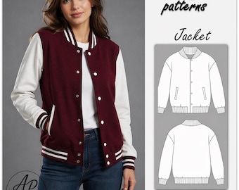 Baseball Jacket Sewing Pattern PDF| Varsity Bomber Jacket Pattern| Men & Women Jacket Pattern| Unisex XXS–3XL | A4, A0,US+Steps Instructions
