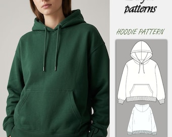 Schnittmuster für Oversize-Hoodie (PDF) | Hoodie-Schnittmuster | Damen-Hoodie-Schnittmuster | Sweatshirt-Schnittmuster | Loungewear | Formate: A0, A4, US Letter