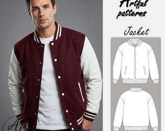 Naaipatroon voor een baseballjack (PDF) | Patroon voor een varsity bomberjack | Patroon voor een jas voor heren en dames | Unisex XXS–3XL | A4, A0, US + stapsgewijze instructies