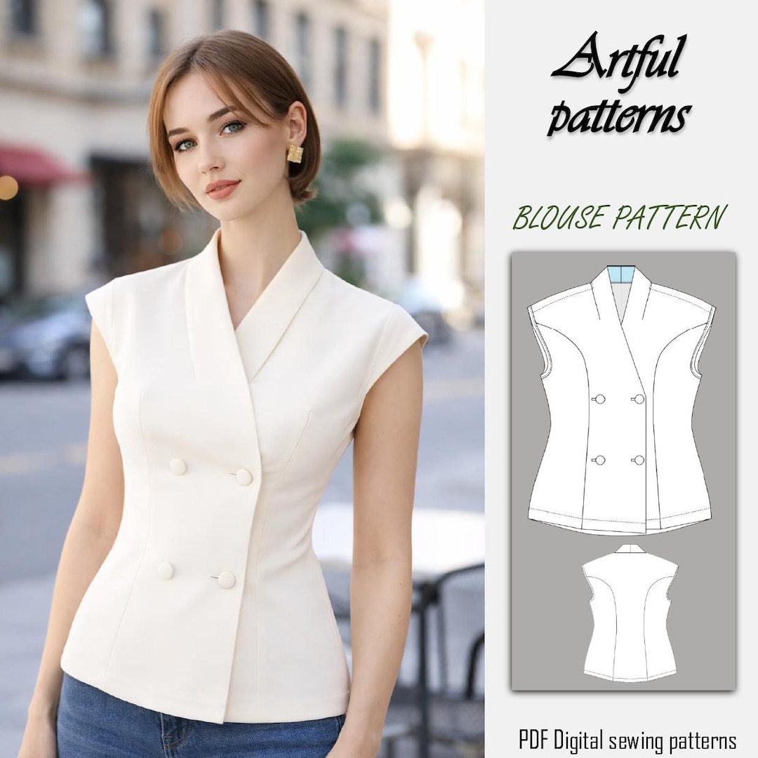 Double Breasted Blouse Sewing Pattern | Notched Lapel Top | Elodie ...