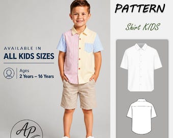 Boy's Shirt Sewing Pattern | Kids PDF Sewing Pattern | Simple Button-Up Shirt Pattern for Kids | Easy Sewing Pattern | Sizes 2–16 Years