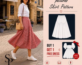 Molde em PDF para Saia Maxi Assimétrica com Painéis | Saia Longa Irregular | Download Digital | Saia Boho Feminina de Verão | Tutorial de Costura Faça Você Mesmo
