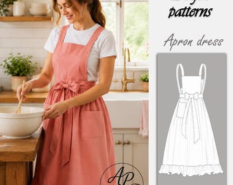 Apron Sewing Pattern, Pinafore Pattern, Women Patterns, Pinafore Apron Pattern, apron Sewing pattern PDF, Cottage Dress pattern