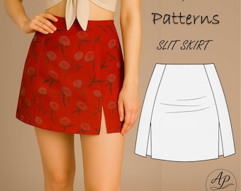 PDF Mini skirt with side slits sewing pattern|Women Sewing pattern |Beginner sewing pattern|