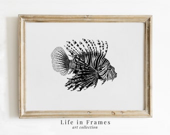 ミノカサゴの水彩画アートプリント：海の魚のイラストの壁飾り - Etsy 日本