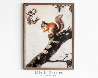 ヴィンテージのリスの木版画：素朴な森の壁アート - Etsy 日本