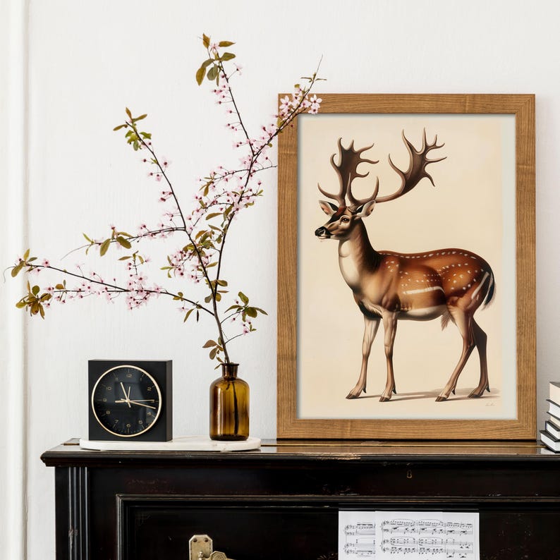 Vintage Deer Poster | Printable Woodland Animal Wall Art | Antique ...