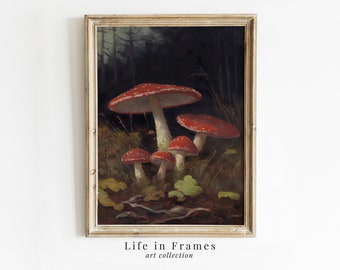 Woodland Mushroom Art Print | Vintage Nature Painting | Forest Botanical Wall Decor | Rustic Fine Art Poster