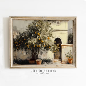 Italian Elegance - Vintage Oil Painting of Courtyard with Orange Tree | Vintage Wall Art | Indoor Decor | PRINTABLE Digital Download Instant