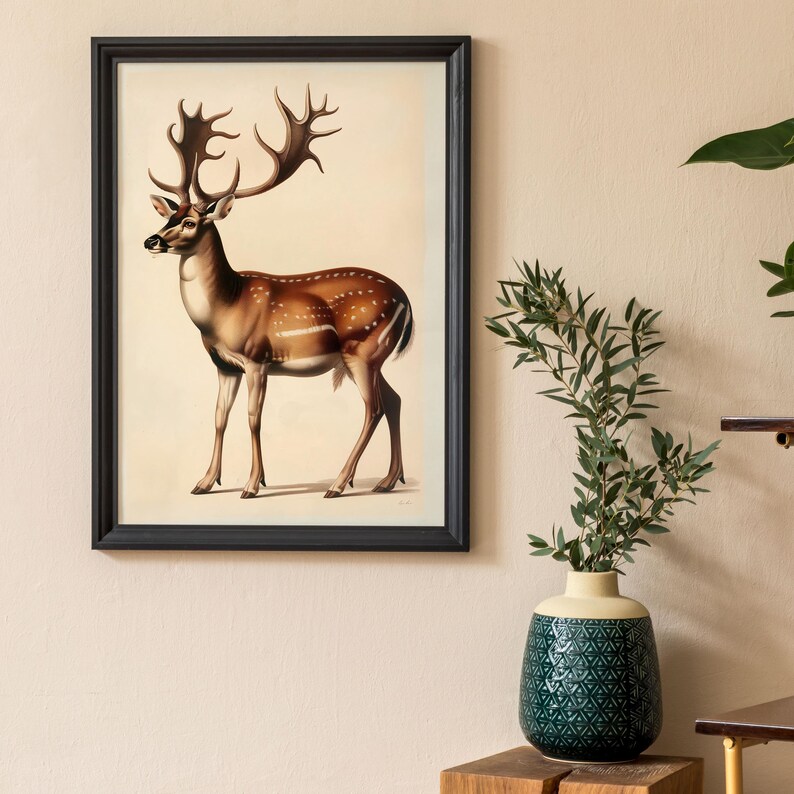 Vintage Deer Poster | Printable Woodland Animal Wall Art | Antique ...