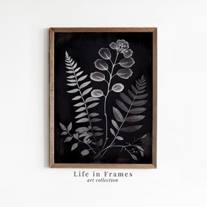 Impression d&#39;art botanique noir et blanc - Illustration florale vintage | Dessin monochrome de feuille | Décoration murale végétale élégante | Téléchargement numérique |