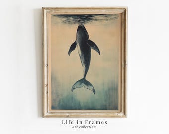 Still Depths Whale Art Print – Vintage Ocean Illustration, Marine Life Wall Art, Nautical Decor for Coastal Home