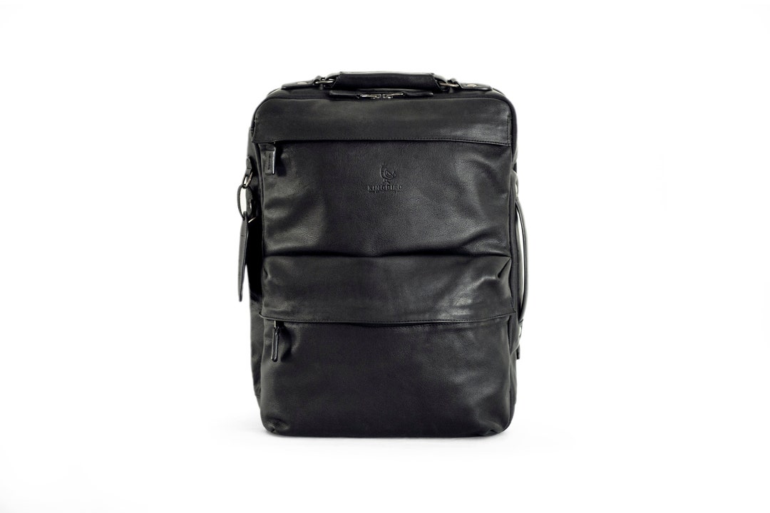 Genuine Leather Travel Backpack Kingbird Black Perfect for Work or