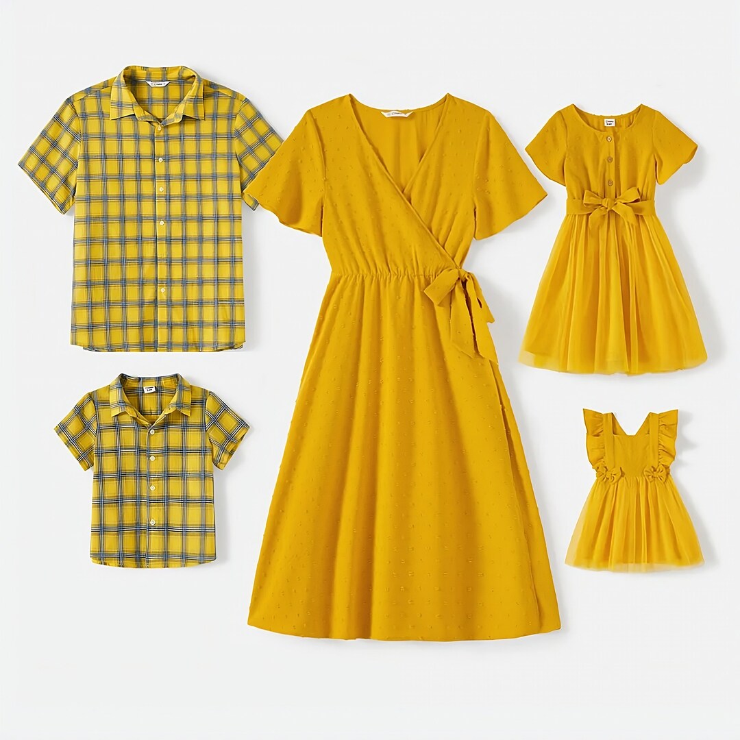 Family Matching 100 Cotton Yellow Plaid Shirts and Solid Etsy