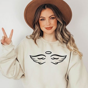 Angel Wings Sweatshirt, Women Graphic Tee, Angel Sweatshirt, Angel Halo Shirt,Sweatshirt for mom,shirt for motherday,shirt for girls, LDA72