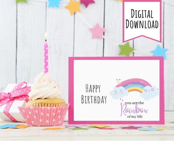 Instant download Birthday card | Printable | 7x5 inch foldable | Happy birthday card to download | rainbow Birthday | Birthday card for her.