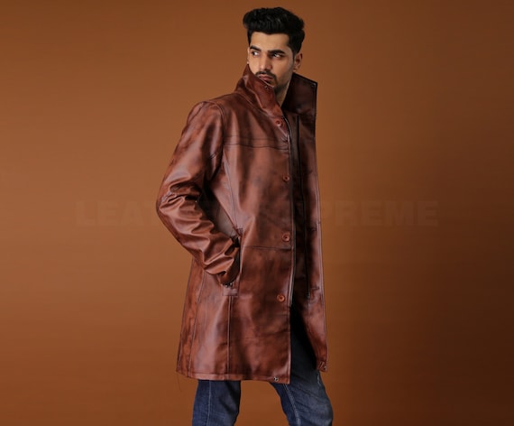 Handmade Sheepskin Leather Trench Coat, Brown Overcoat - Etsy Canada