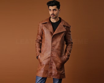 Men Brown Leather Coat, Handmade Duster Winter Trench Coat 3Q Coat Fall  Clothing Hallloween Coat Halloween Gift For Him