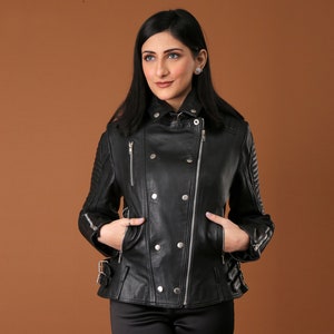 Veste en cuir noir femme | Veste de moto motard | Veste d’hiver Hallowen pour femmes | Cadeau d'Halloween pour elle, cadeau unique de vêtements d'automne
