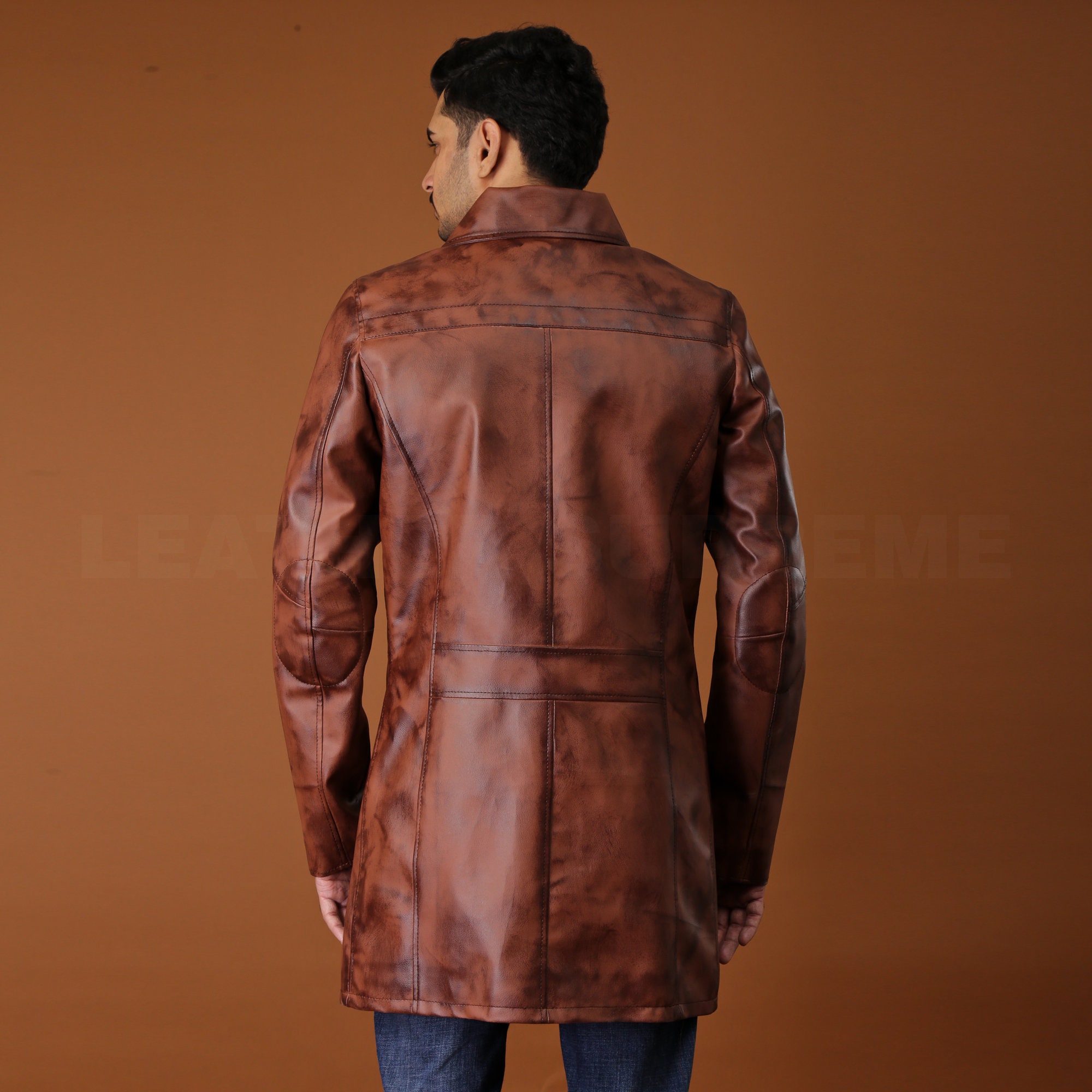 Leather Trench Coat for Men Brown Leather Overcoat Handmade - Etsy