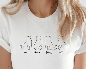 Camiseta Un Deux Trois Cat, camiseta para amantes de los gatos, regalo para personas con gatos, camiseta para mamás de gatos, camiseta genial para gatos, regalo para mamás de gatos, regalo de Navidad.